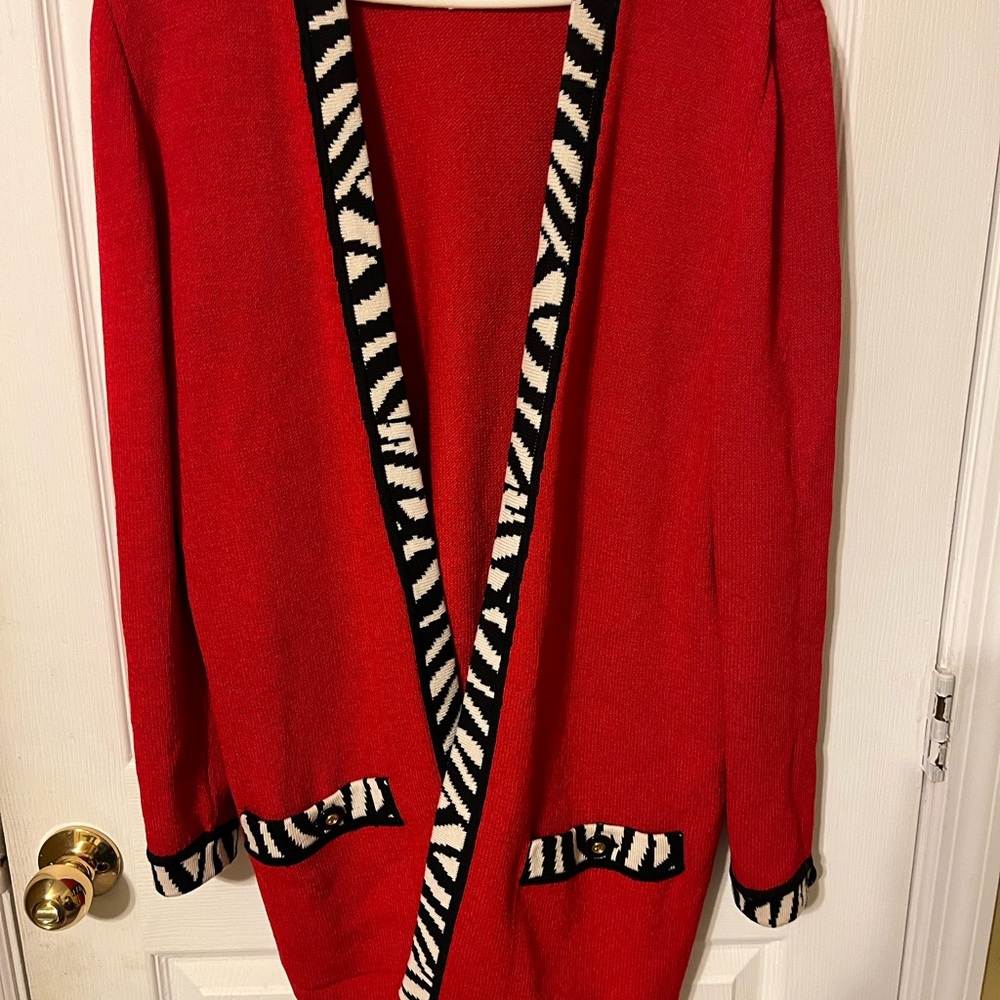 St. John long red cardigan size M- EUC